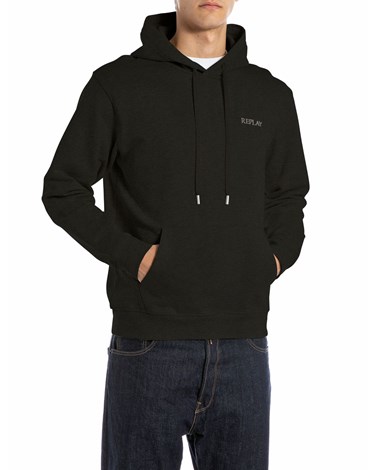 M3189 23802 Replay crni sweatshirt s izvezenim natpisom i kapuljačom Replay crni sweatshirt s izvezenim natpisom i kapuljačom