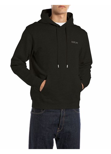 Replay CRNI SWEATSHIRT S IZVEZENIM NATPISOM I KAPULJAČOM - 1