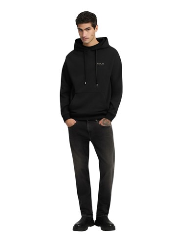 Replay CRNI SWEATSHIRT S IZVEZENIM NATPISOM I KAPULJAČOM - 1