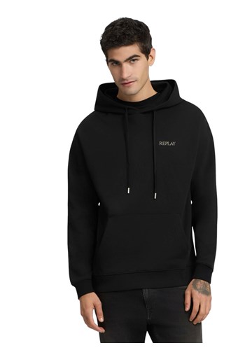 Replay CRNI SWEATSHIRT S IZVEZENIM NATPISOM I KAPULJAČOM - 4