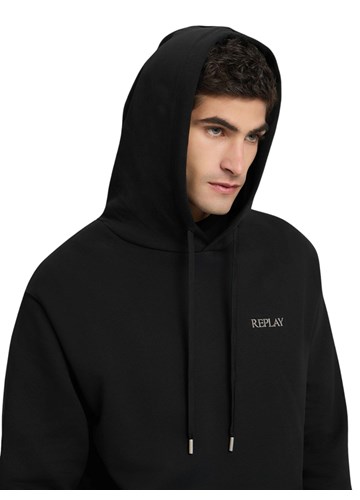 Replay CRNI SWEATSHIRT S IZVEZENIM NATPISOM I KAPULJAČOM - 5