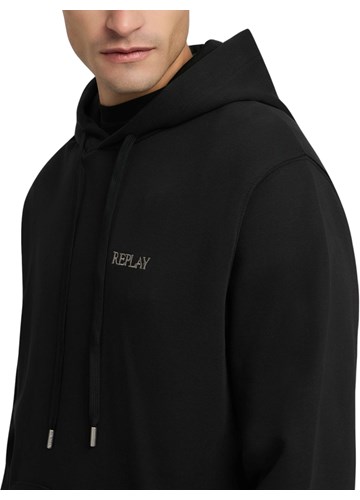 Replay CRNI SWEATSHIRT S IZVEZENIM NATPISOM I KAPULJAČOM - 6