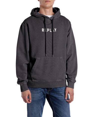 Replay crni sweatshirt s kapuljačom i printom broja