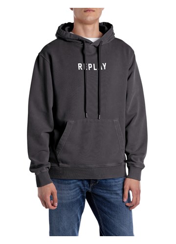 Replay CRNI SWEATSHIRT S KAPULJAČOM I PRINTOM BROJA - 1