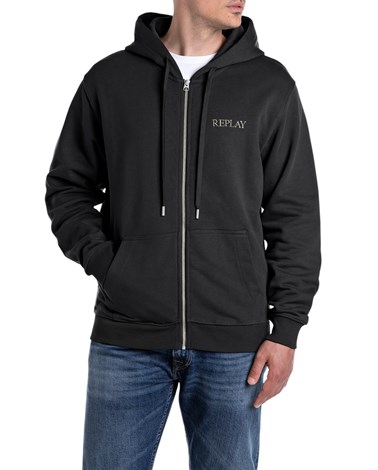 Replay crni sweatshirt skapuljačom i izvezenim logom