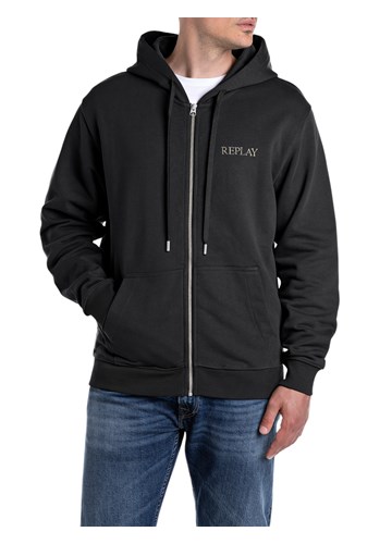 Replay CRNI SWEATSHIRT SKAPULJAČOM I IZVEZENIM LOGOM - 1