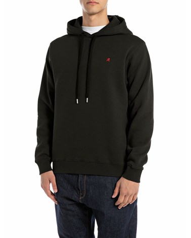 Replay crni sweatshirt s kapuljačom i izvezenim slovom r