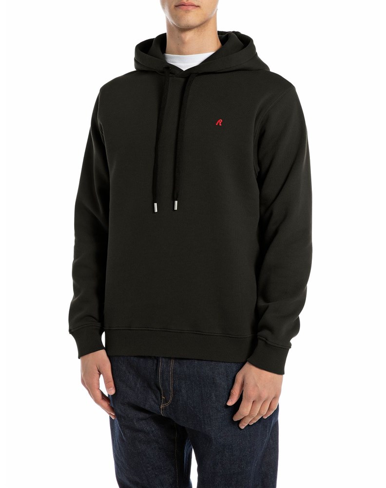 Replay CRNI SWEATSHIRT S KAPULJAČOM I IZVEZENIM SLOVOM R - 1