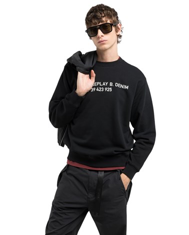 Replay crni sweatshirt s kontrastnim natpisom