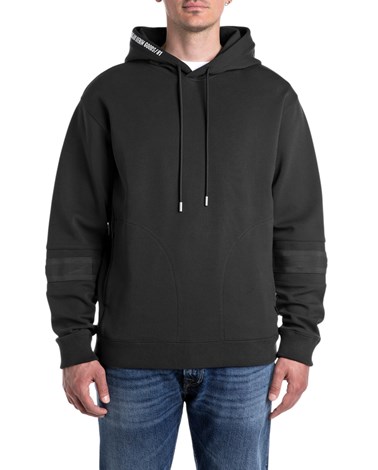 Replay crni sweatshirt s printom na kapuljači