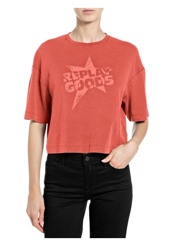 Replay CRVENA KRAĆA MAJICA S PRINTOM ZVIJEZDE I NATPISOM - 1