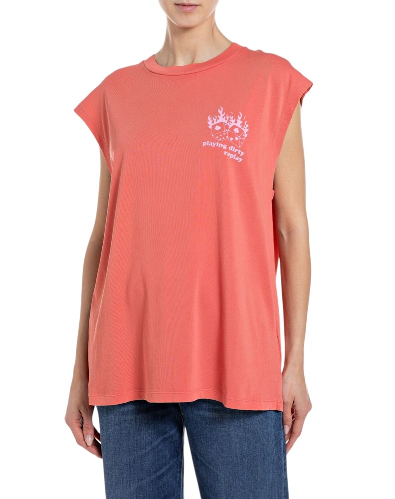 Replay CRVENA MAJICA BOYFIT KROJA S PRINTOM - 1