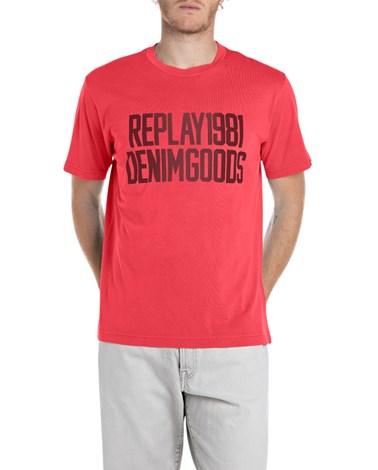 Replay crvena majica s printom replay denim goods