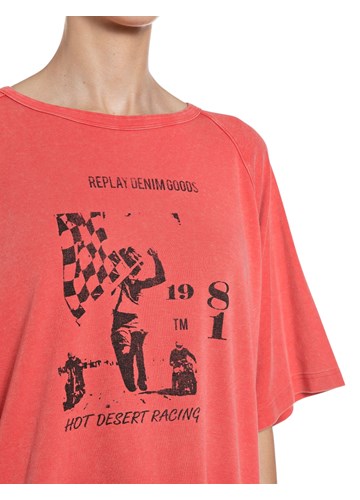 Replay CRVENA ŠIRA MAJICA S GRAFIČKIM PRINTOM - 3