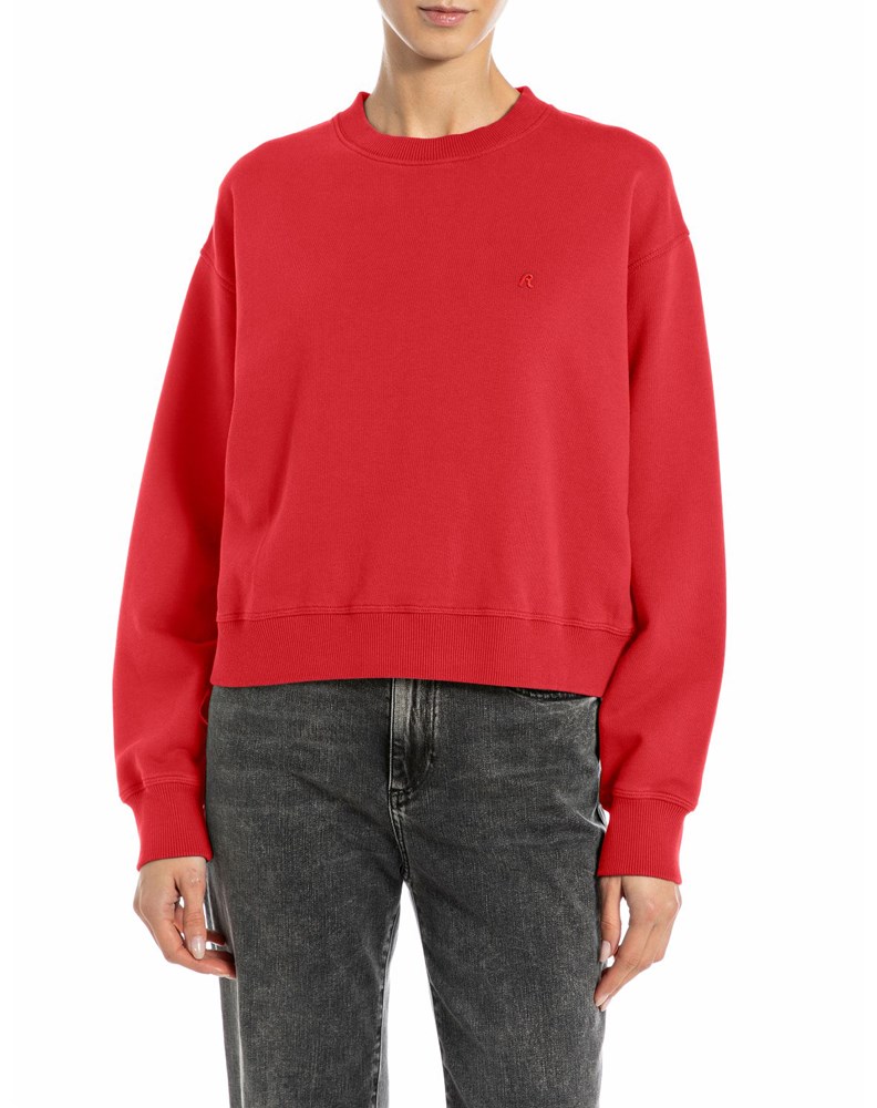 Replay CRVENI SWEATSHIRT OD PAMUKA S IZVEZENIM R - 1
