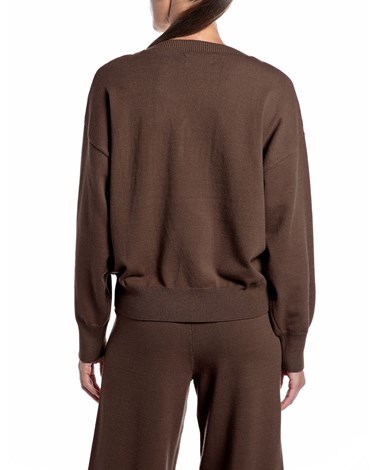 Replay smeđi oversized pleteni džemper s lađa izrezom