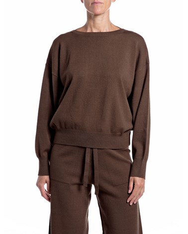 Replay smeđi oversized pleteni džemper s lađa izrezom
