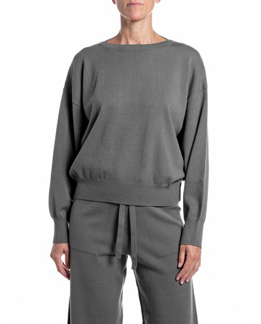 Replay sivi oversized pleteni džemper s lađa izrezom