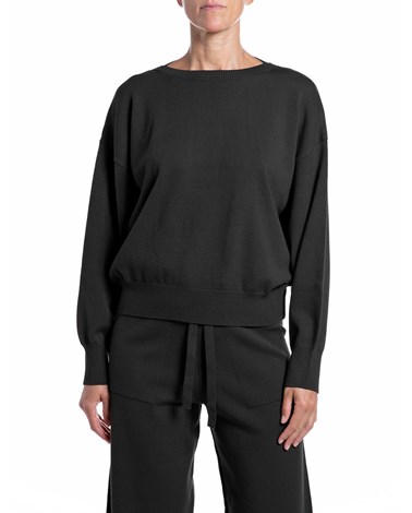 Replay crni oversized pleteni džemper s lađa izrezom