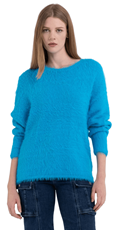 OVERSIZED PULOVER U PLAVOJ BOJI S OKRUGLIM IZREZOM - 6