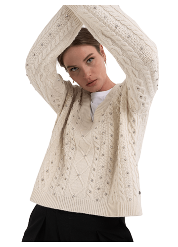 Replay OVERSIZED PULOVER U BIJELOJ BOJI S CIRKONIMA   - 7