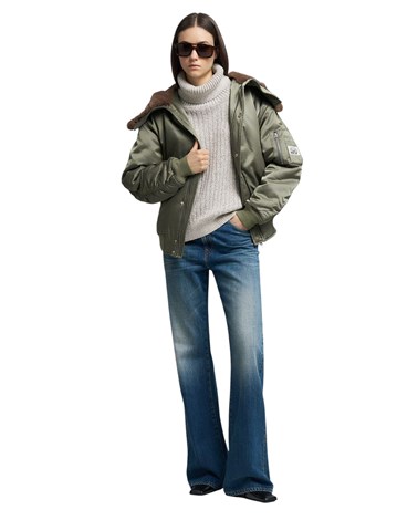 Replay sivi rebrasti džemper s visokim ovratnikom