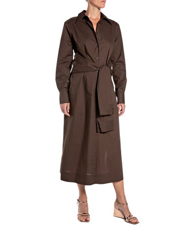 Replay duga smeđa haljina s detaljem u struku