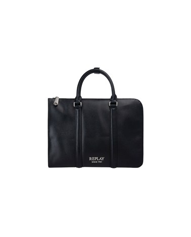 Replay crna replay torba za laptop s ručkama i srebrnim logotipom