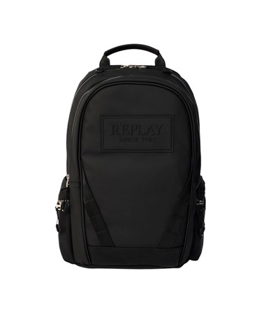 Replay crni replay ruksak s reljefnim logotipom i bočnim džepovima