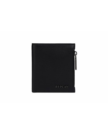 Replay crni mini kožni novčanik sa zipom