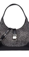 ŽENSKA CRNO-SIVA HOBO TORBA S KRISTALNIM CIRKONIMA - 1