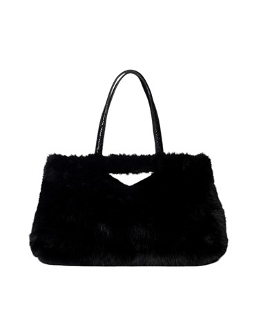 Replay crna soft-texture shopper torba s lakiranim ručkama