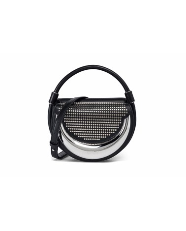 Replay crna okrugla torbica s nitnama i efektom zrcala