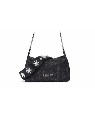 Replay torbica s metalnim ručkama i remenom ukrašenim biserima