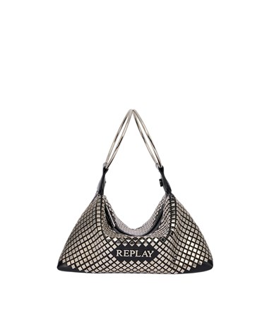 Replay crna torbica s ravnim metaliziranim zakovicama
