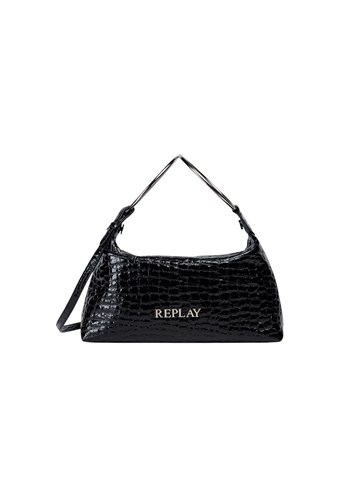 Replay CRNA LAKIRANA TORBICA S KROKO EFEKTOM I METALNIM RUČKAMA - 1