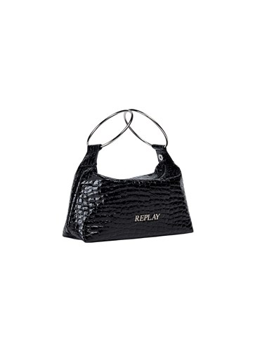 Replay CRNA LAKIRANA TORBICA S KROKO EFEKTOM I METALNIM RUČKAMA - 2