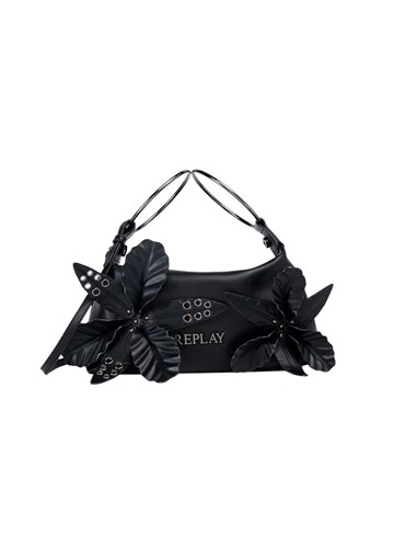 Replay CRNA TORBICA S KOŽNIM CVJETNIM APLIKACIJAMA I METALNIM RUČKAMA - 1