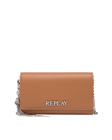 Replay smeđa pismo torba s logotip pločicom