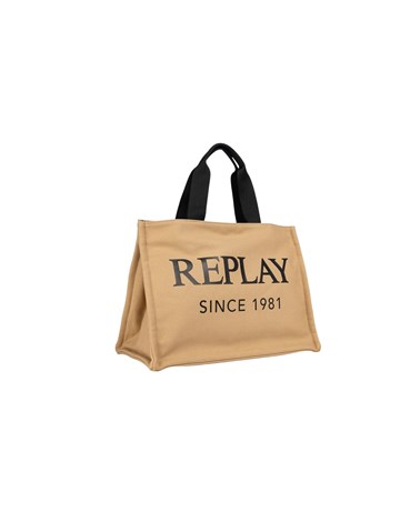 Replay bež platnena torba s maxi logotip natpisom
