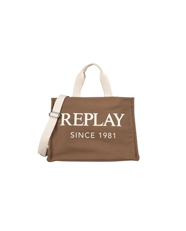 FW3758 A0902B Replay smeđa platnena torba s maxi logotip natpisom Replay smeđa platnena torba s maxi logotip natpisom
