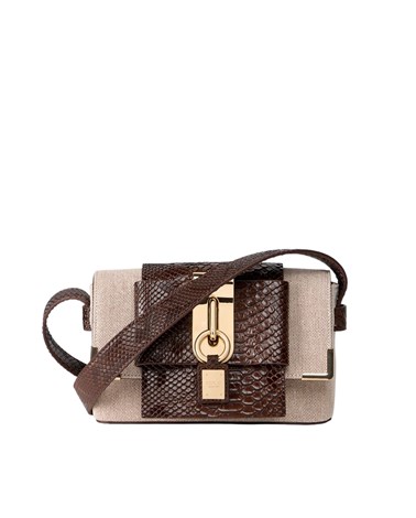 Replay replay torba u kombinaciji platna i zmijskog uzorka sa zlatnom kopčom