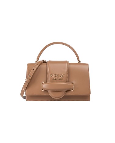 Replay replay smeđa ženska torba sa zlatnim logotipom i kopčom