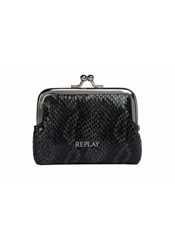 Replay CRNI NOVČANIK S KOPČOM I UZORKOM ZMIJSKE KOŽE - 1