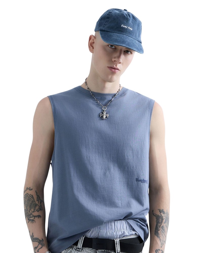 Replay REPLAY INC. UNISEX SCRIPT MAJICA BEZ RUKAVA U PLAVOJ BOJI  - 5