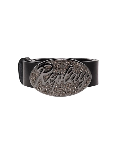 Replay kožni remen s oblom kopčom ukrašenom cirkonima