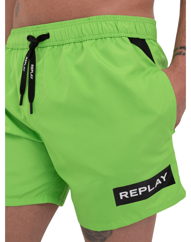 Replay ZELENE KUPAĆE HLAČICE S KONTRASTNIM LOGOTIP PRINTOM  - 4