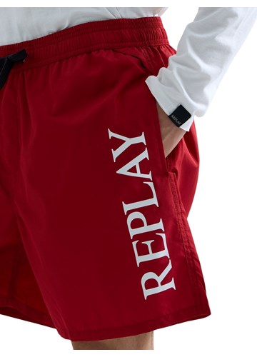 Replay CRVENE KUPAĆE HLAČE OD RECIKLIRANE TKANINE S PRINTOM LOGOTIPA - 7