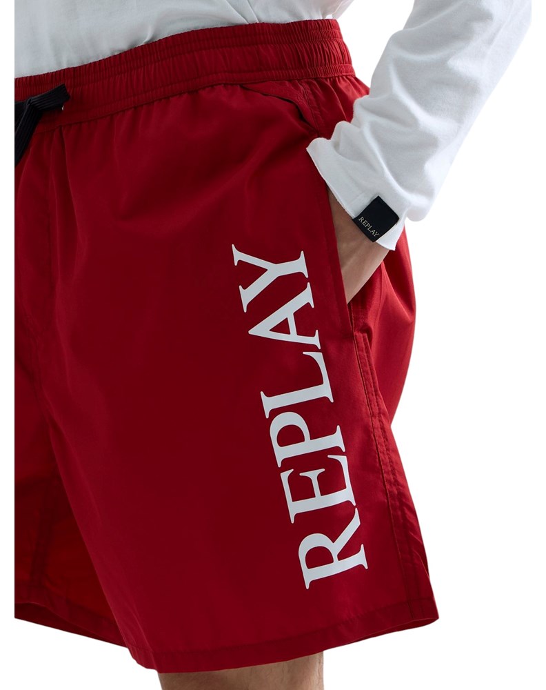 Replay CRVENE KUPAĆE HLAČE OD RECIKLIRANE TKANINE S PRINTOM LOGOTIPA - 7