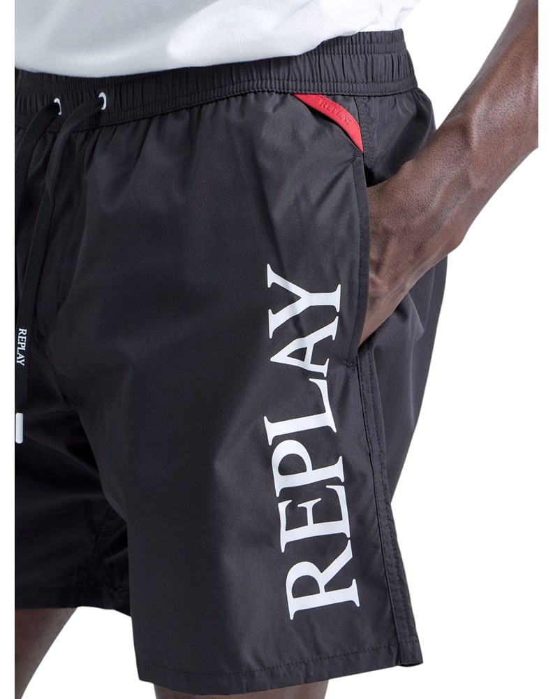 Replay CRNE KUPAĆE HLAČE OD RECIKLIRANE TKANINE S PRINTOM LOGOTIPA - 5